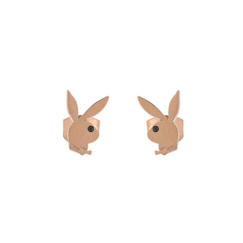 Rose Gold Women\'s Playboy Rabbit Head Stud Earrings Rose Gold Jewelry | PLBY-592624