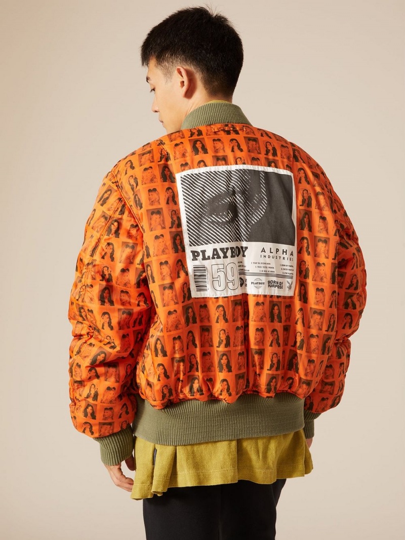 Sage Men's Playboy x Alpha Industries Reversible MA-1 Flight Jackets | PLBY-593076