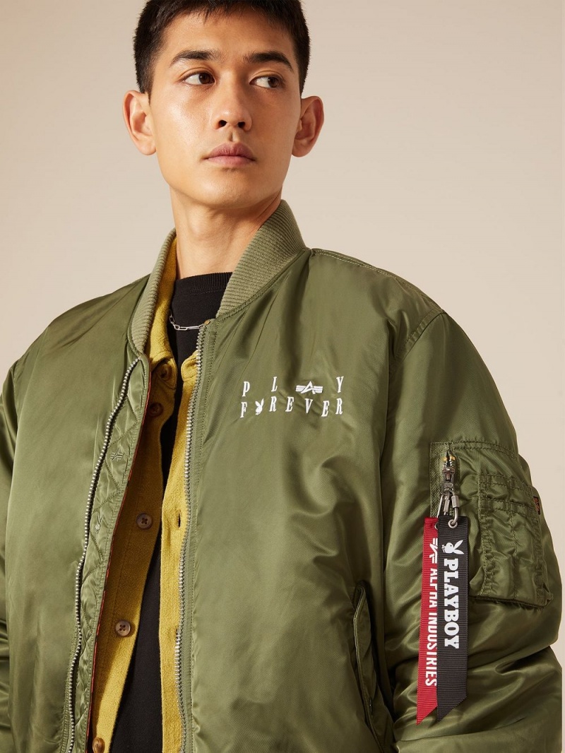 Sage Men's Playboy x Alpha Industries Reversible MA-1 Flight Jackets | PLBY-593076