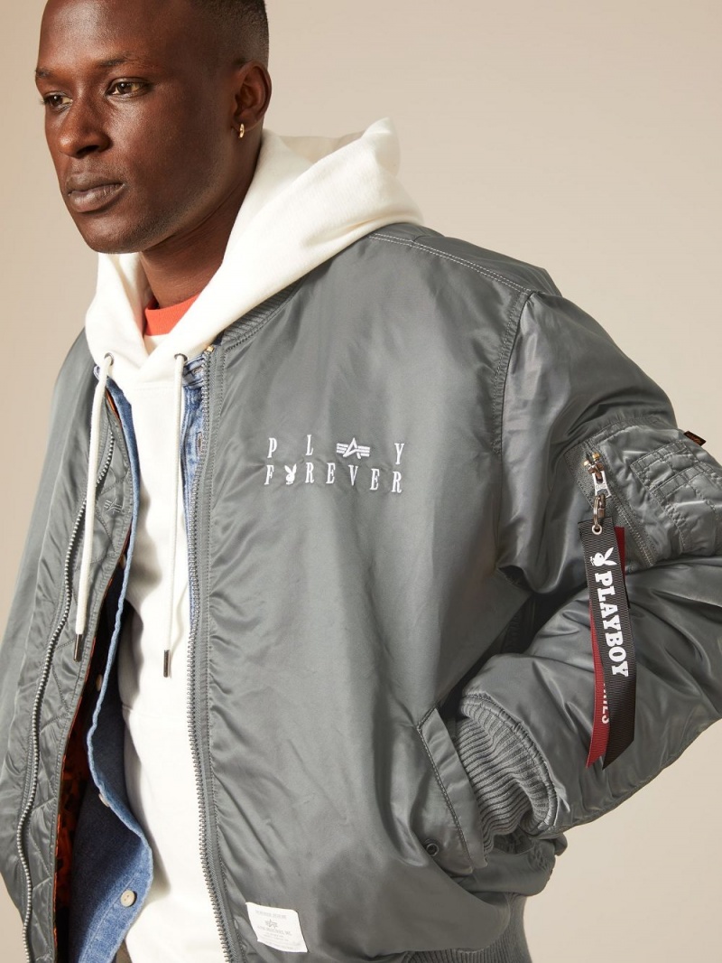 Sage Men's Playboy x Alpha Industries Reversible MA-1 Flight Jackets | PLBY-593076