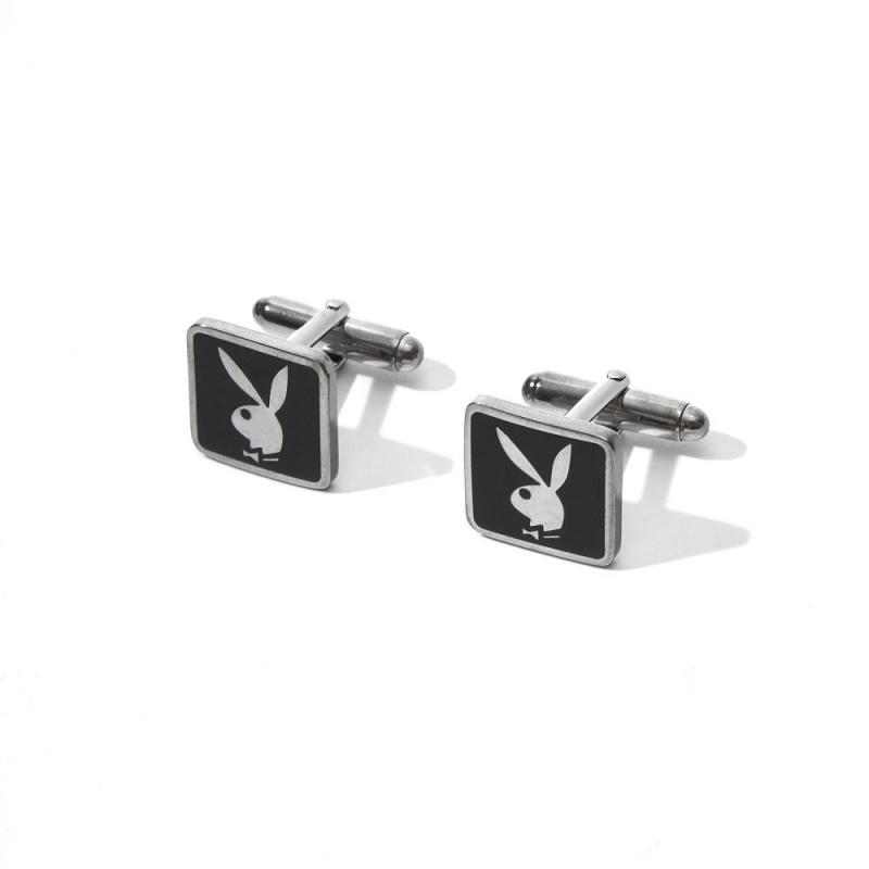 Silver Men's Playboy Rabbit Head Cufflinks Accessories | PLBY-592924