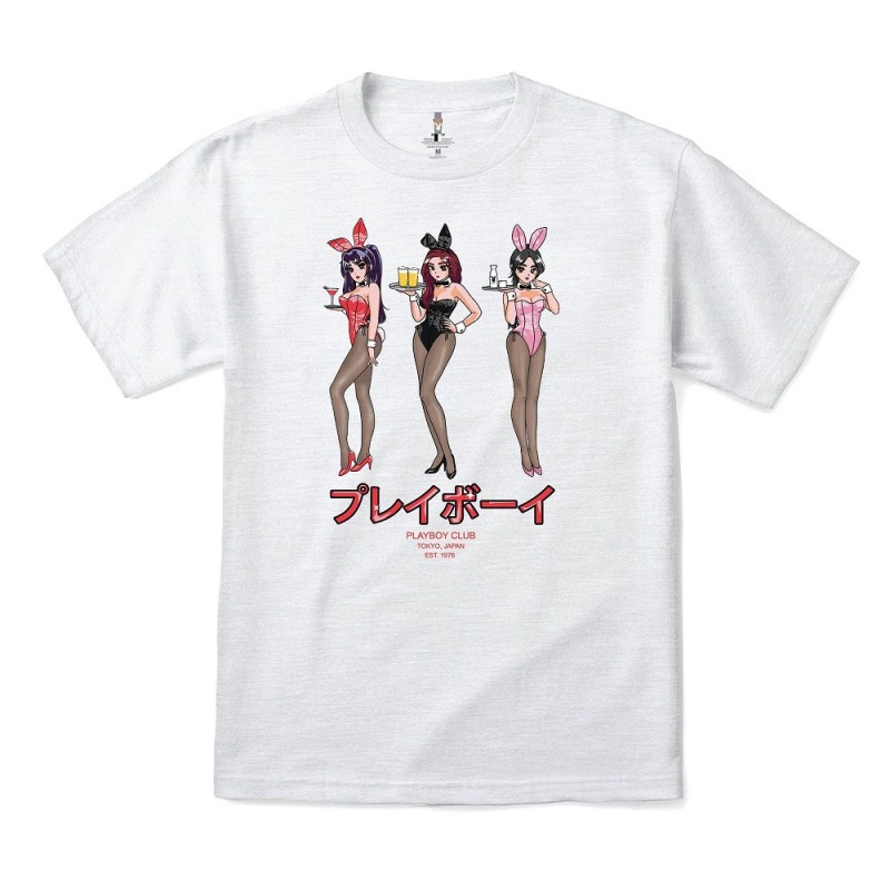 Slate Blue Men's Playboy Tokyo Club Happy Hour T-shirts | PLBY-593142