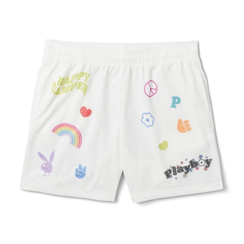 Star White Women\'s Playboy Oversized Shorts | PLBY-592801