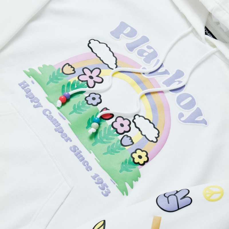 Star White Women's Playboy Silk Lounge Hoodies | PLBY-592876