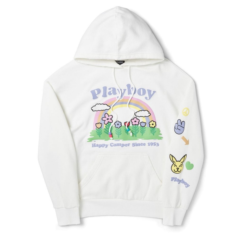Star White Women\'s Playboy Silk Lounge Hoodies | PLBY-592876