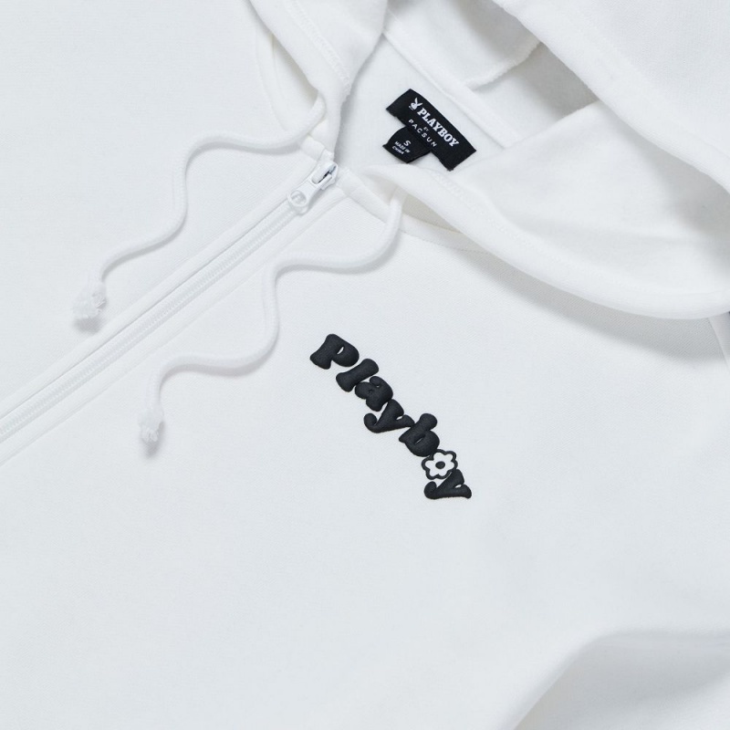 Star White Women's Playboy Velour Hoodies | PLBY-592856