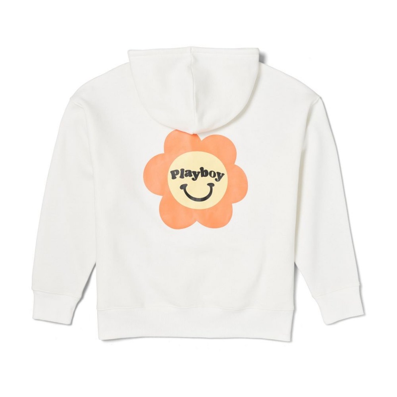 Star White Women\'s Playboy Velour Hoodies | PLBY-592856