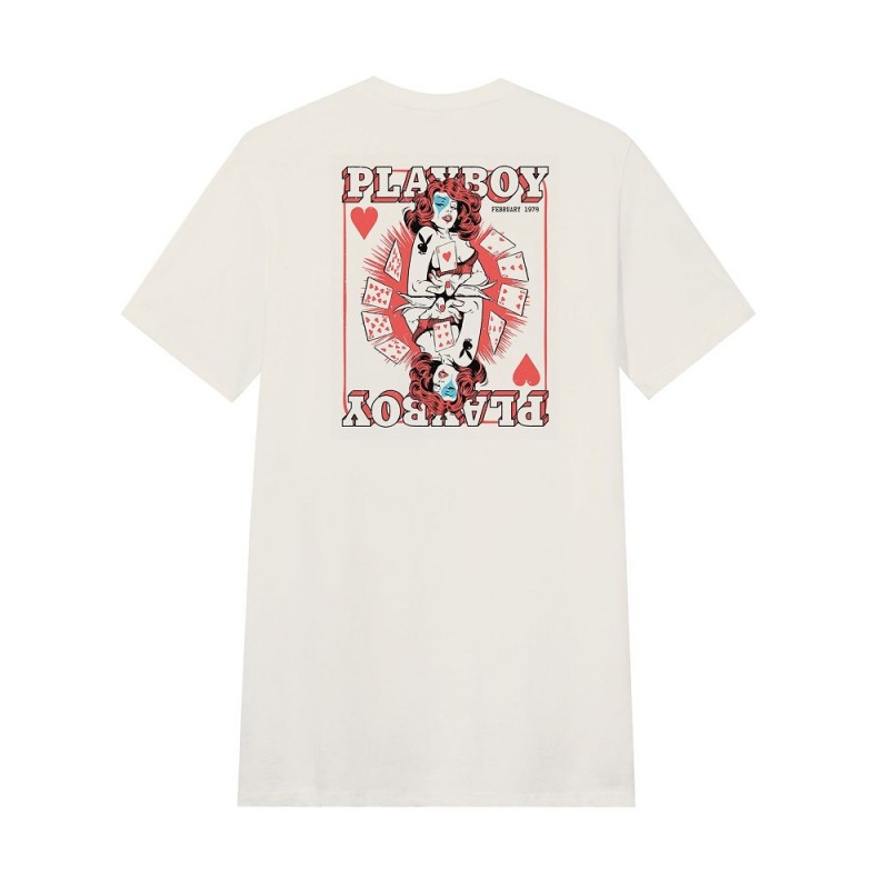 Vintage White Men's Playboy Queen of Hearts T-shirts | PLBY-593150