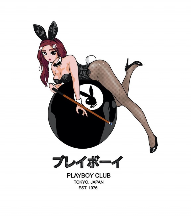 White Men's Playboy 8-Ball Tokyo Club T-shirts | PLBY-593136