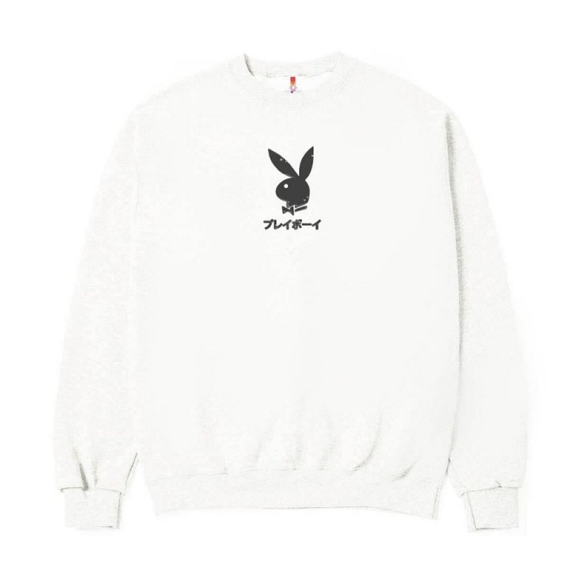 White Men's Playboy Ace of Club Crewnecks | PLBY-593015