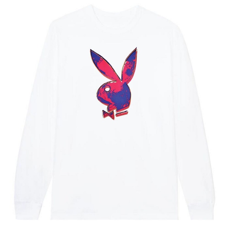 White Men\'s Playboy Andy Warhol Bunny Long Sleeve T-shirts | PLBY-593154