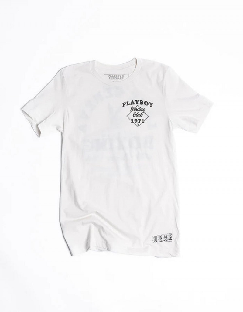 White Men's Playboy Boxing T-shirts | PLBY-593109
