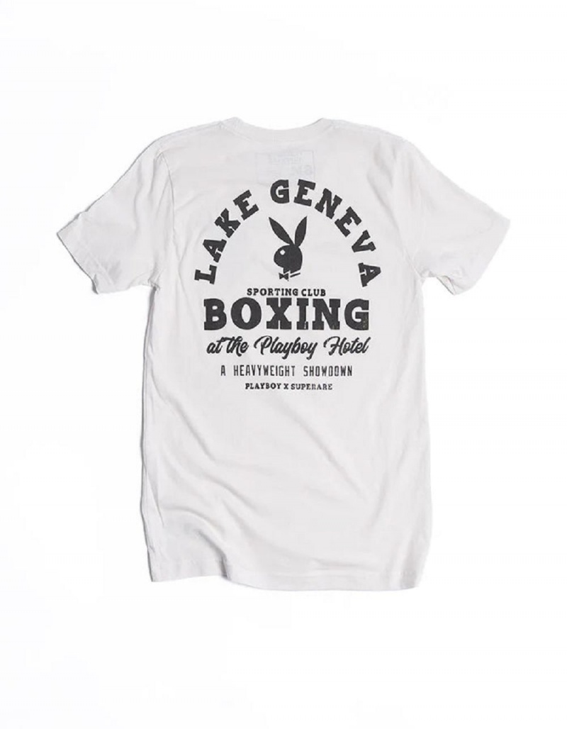 White Men\'s Playboy Boxing T-shirts | PLBY-593109