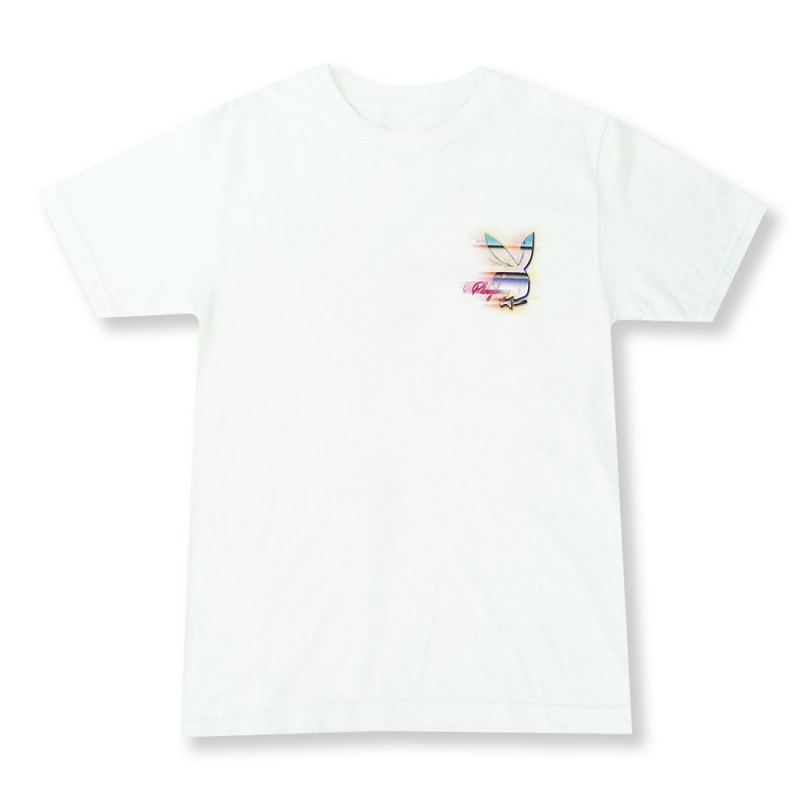 White Men's Playboy Champange T-shirts | PLBY-593164