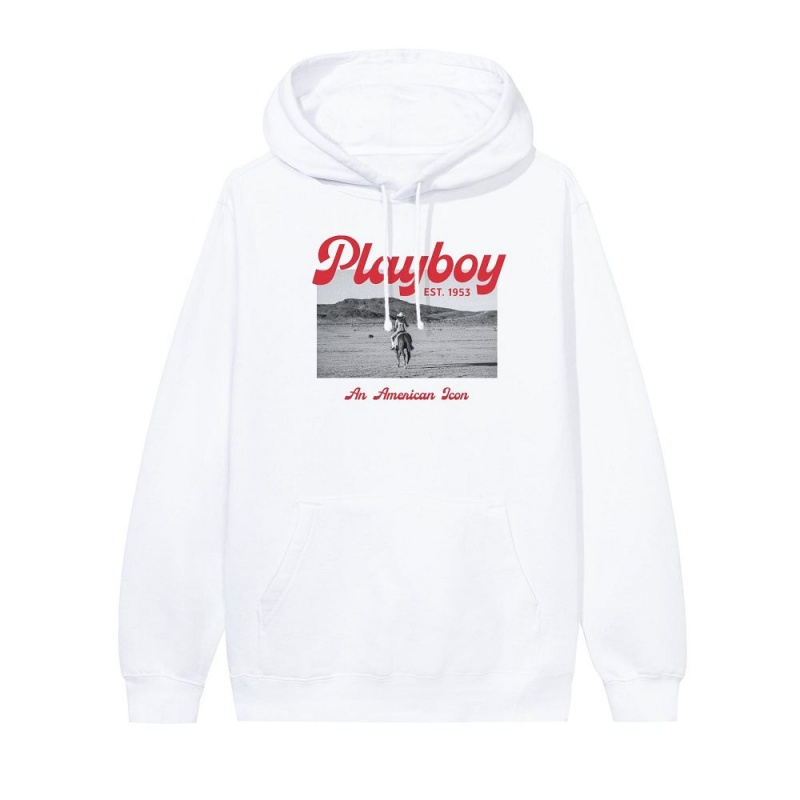 White Men's Playboy Desperado American Icon Hoodies | PLBY-593027