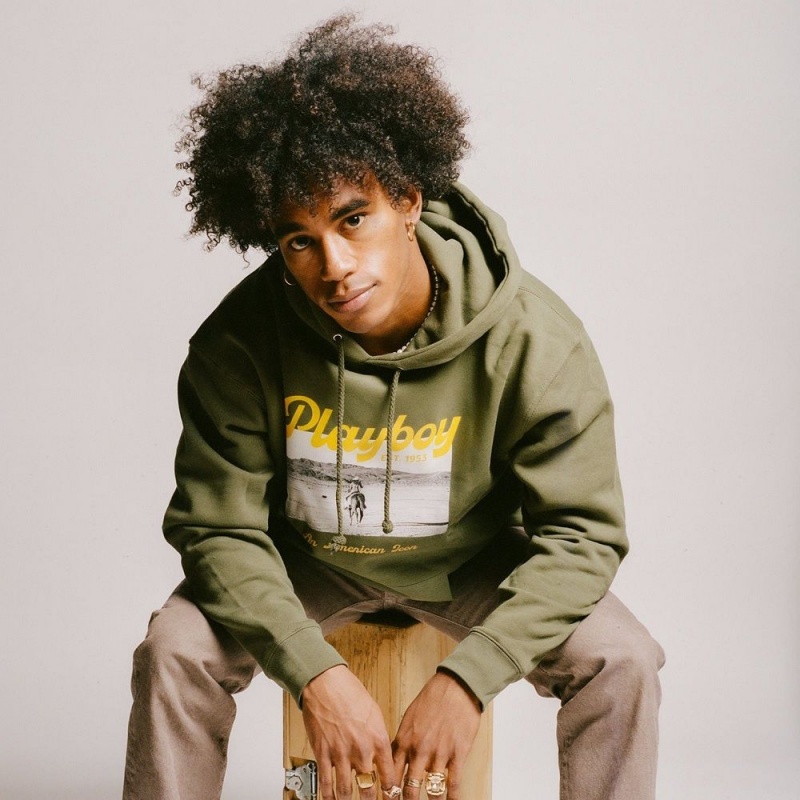 White Men's Playboy Desperado American Icon Hoodies | PLBY-593027
