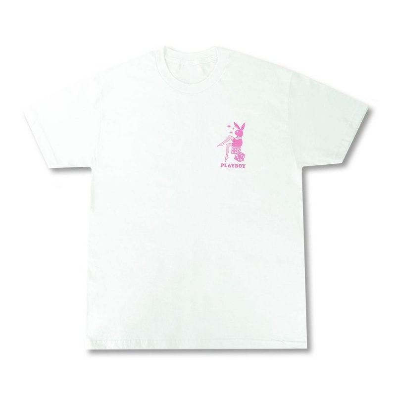 White Men\'s Playboy Dice Chair T-shirts | PLBY-593195