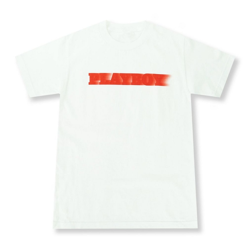 White Men\'s Playboy Motion Blur T-shirts | PLBY-593130