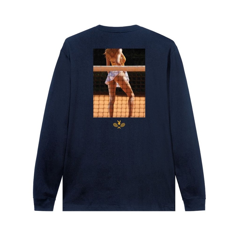 White Men's Playboy Racquet Club Long Sleeve T-shirts | PLBY-593178