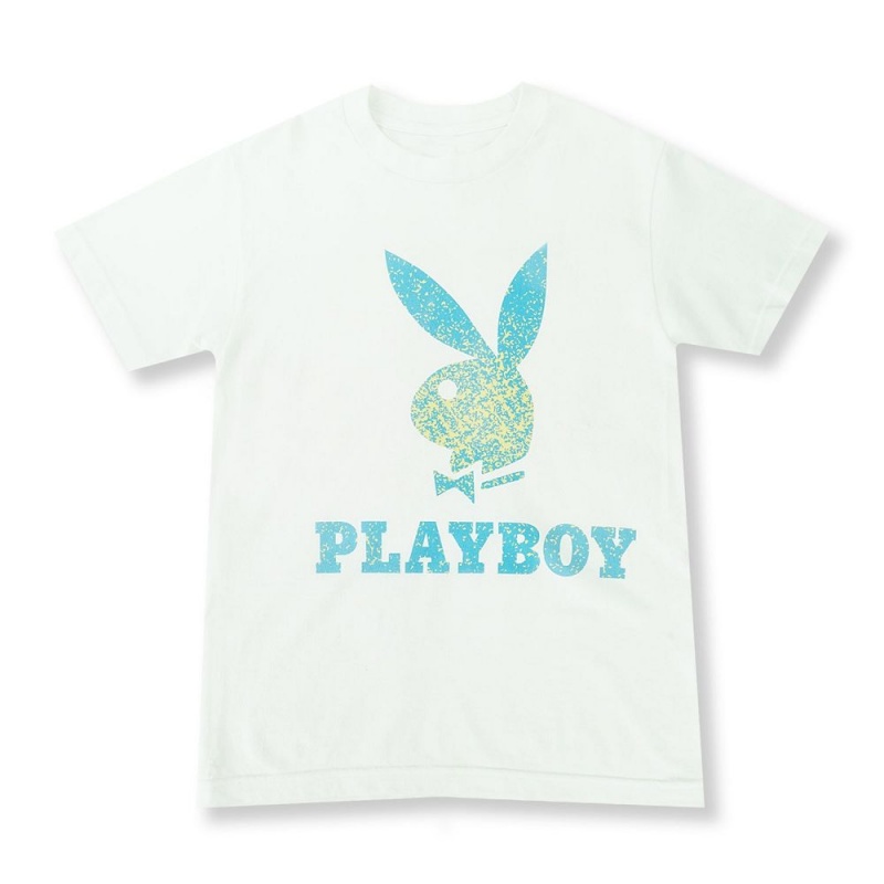 White Men\'s Playboy Static Bunny T-shirts | PLBY-593199