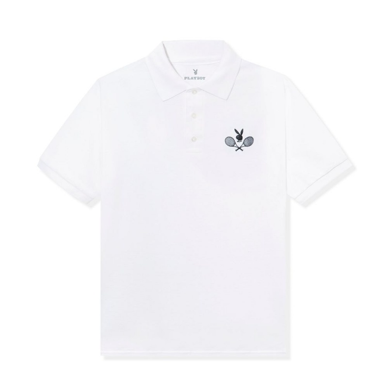 White Men's Playboy Tennis Club Polo T-shirts | PLBY-593239