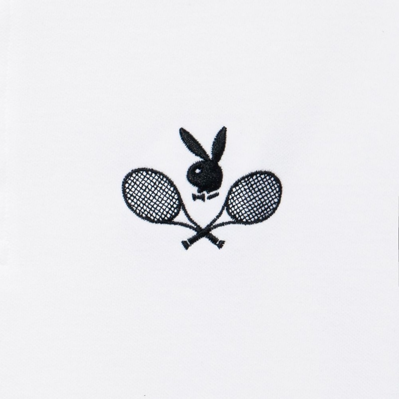 White Men's Playboy Tennis Club Polo T-shirts | PLBY-593239