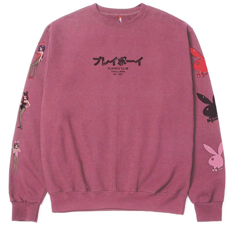 White Men's Playboy Tokyo Club Bunny Crewnecks | PLBY-593005