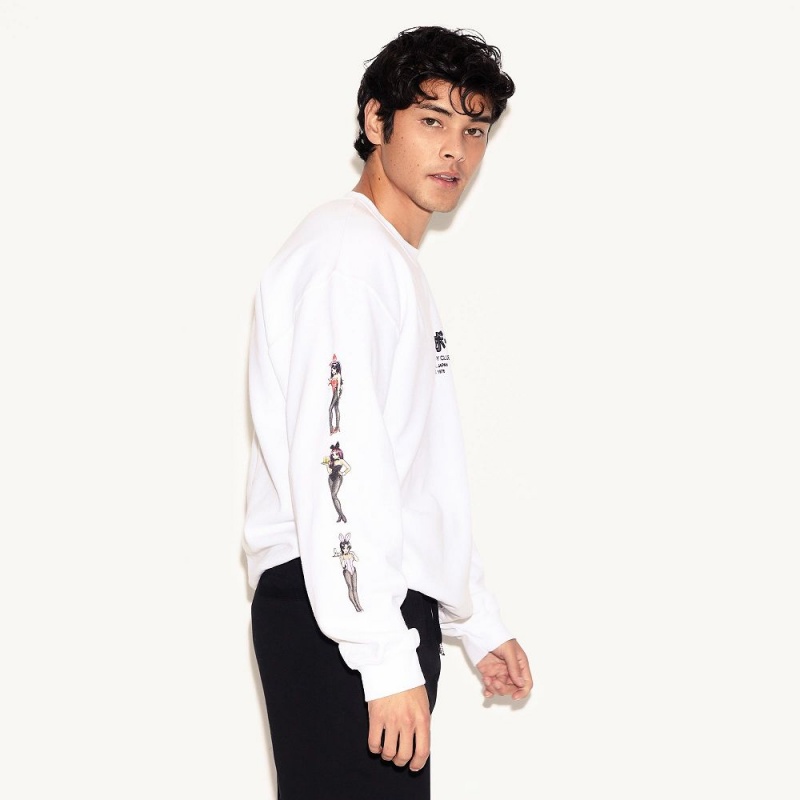 White Men's Playboy Tokyo Club Bunny Long Sleeve T-shirts | PLBY-593152