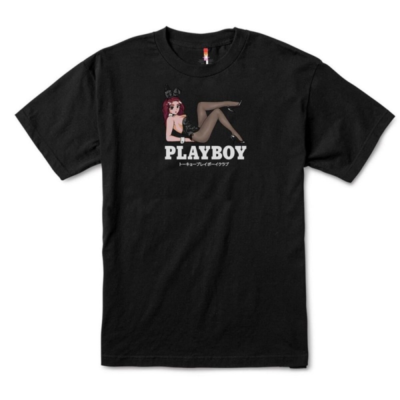 White Men's Playboy Tokyo Club Open Late T-shirts | PLBY-593182