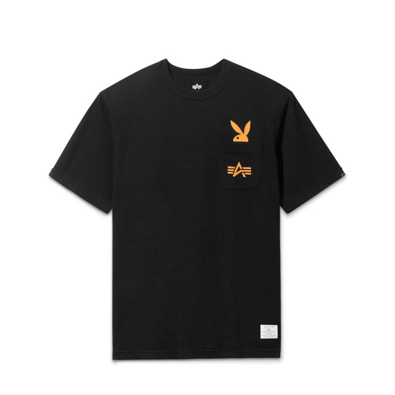 White Men's Playboy x Alpha Industries Play Forever Pocket T-shirts | PLBY-593217