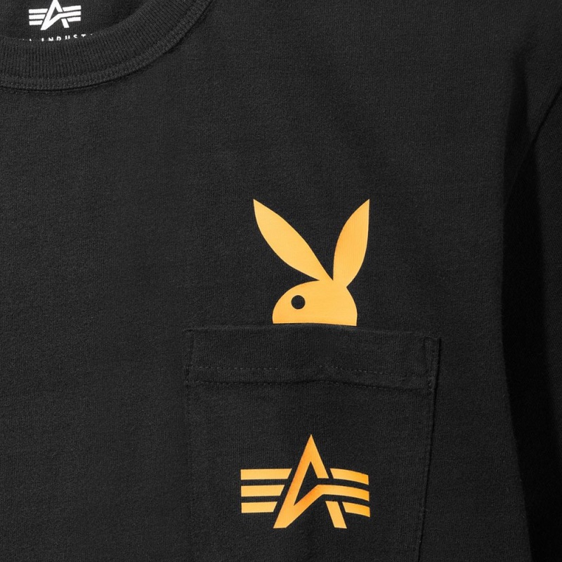 White Men's Playboy x Alpha Industries Play Forever Pocket T-shirts | PLBY-593217