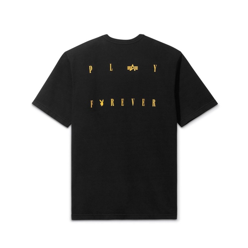 White Men's Playboy x Alpha Industries Play Forever Pocket T-shirts | PLBY-593217