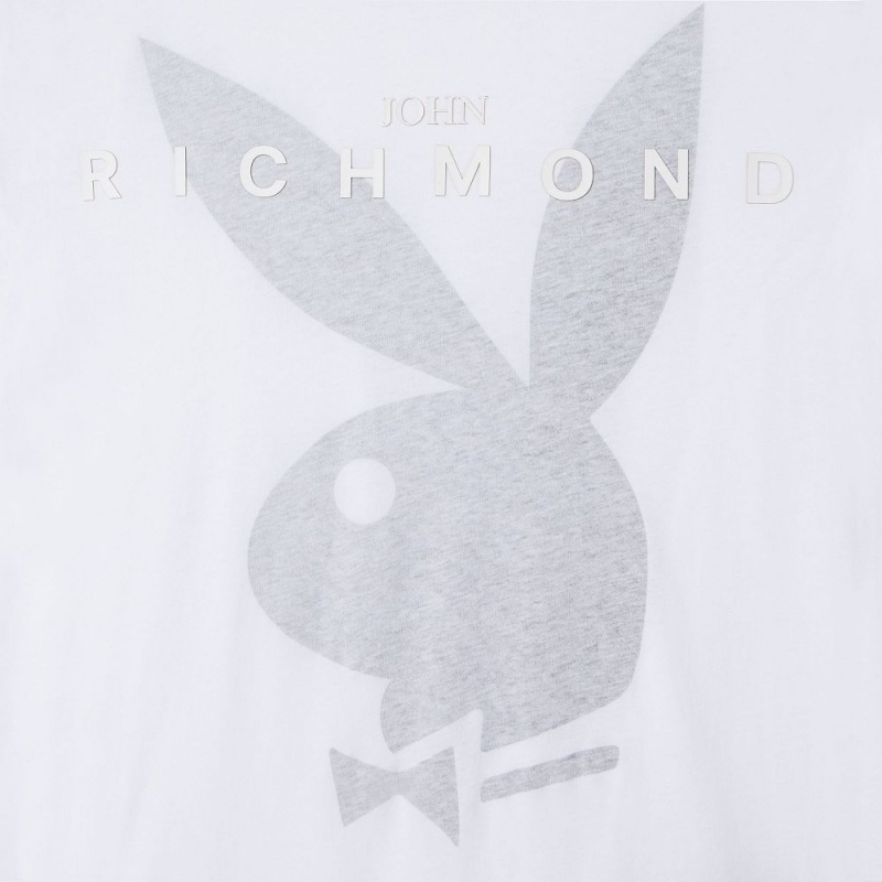 White Men's Playboy x John Richmond Rabbit Head T-shirts | PLBY-593231