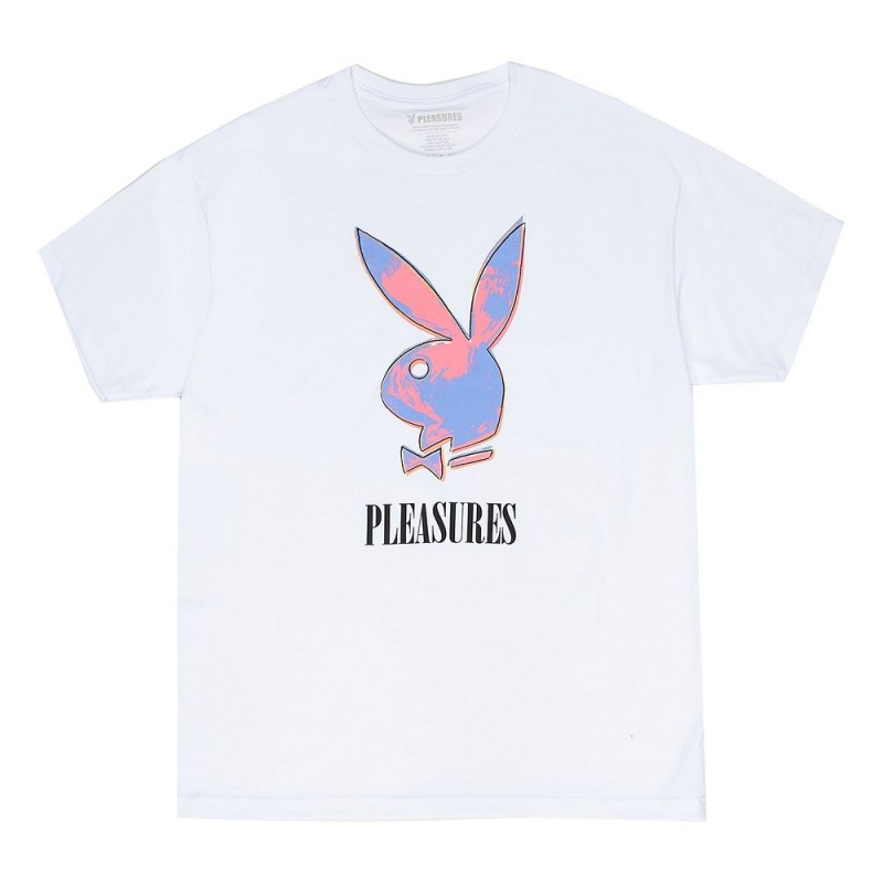 White Men\'s Playboy x Pleasures Pop Art T-shirts | PLBY-593189