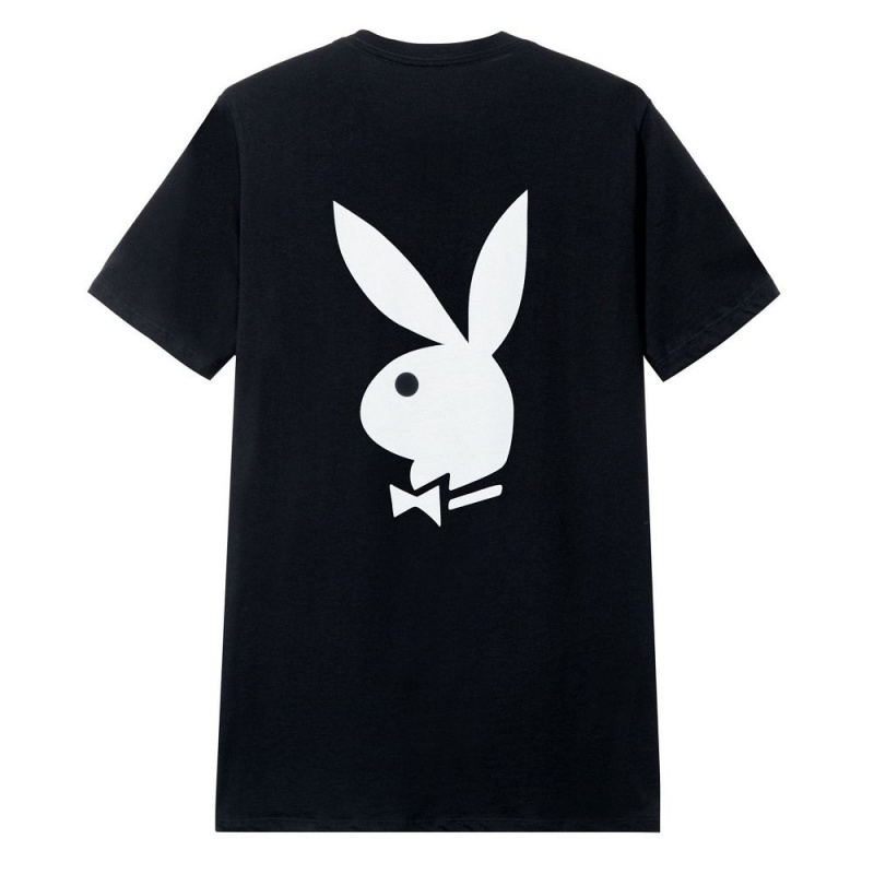 White With Black Men's Playboy Rabbit Head Logo T-shirts | PLBY-593144