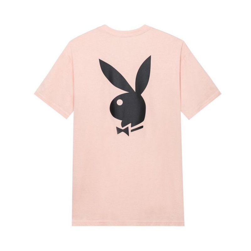White With Black Men's Playboy Rabbit Head Logo T-shirts | PLBY-593144