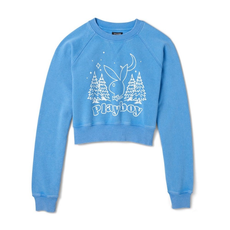 Women\'s Playboy High Rise Straight Leg Masthead Denim Crewnecks | PLBY-592878