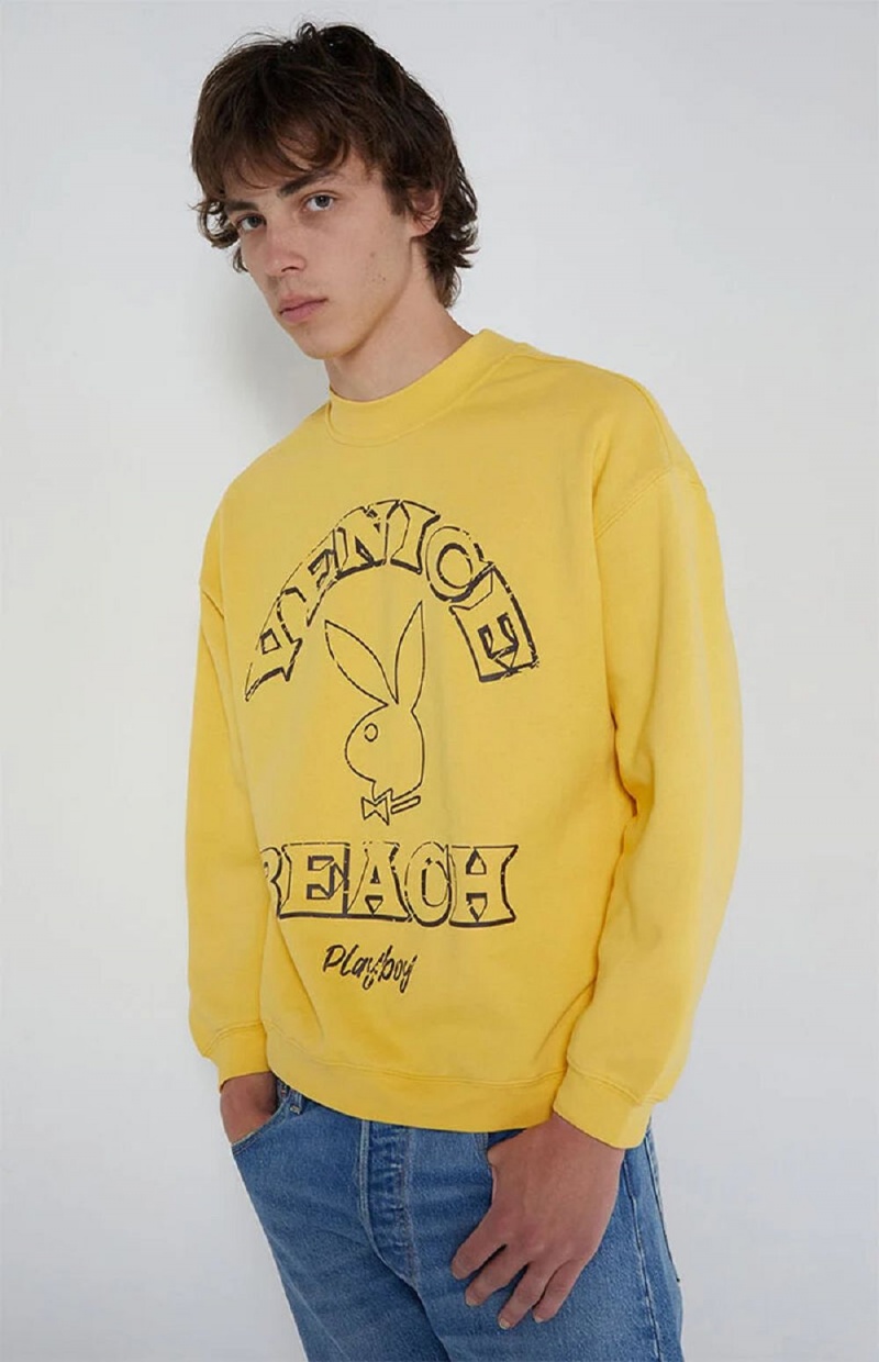 Yellow Men's Playboy PB VENICE BEACH Crewnecks | PLBY-593019