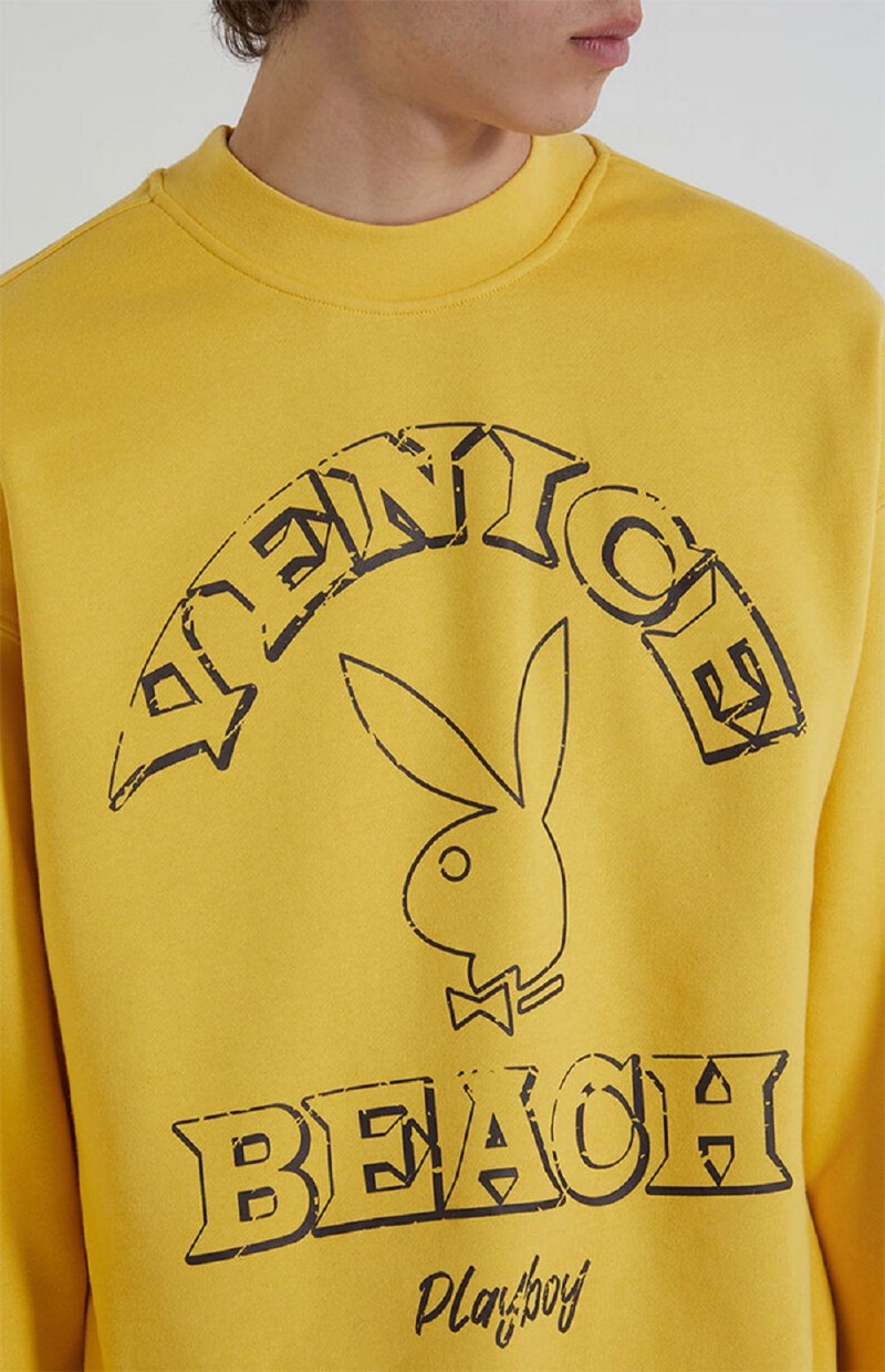 Yellow Men's Playboy PB VENICE BEACH Crewnecks | PLBY-593019