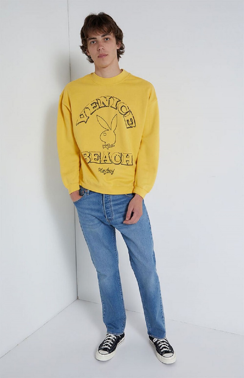 Yellow Men\'s Playboy PB VENICE BEACH Crewnecks | PLBY-593019